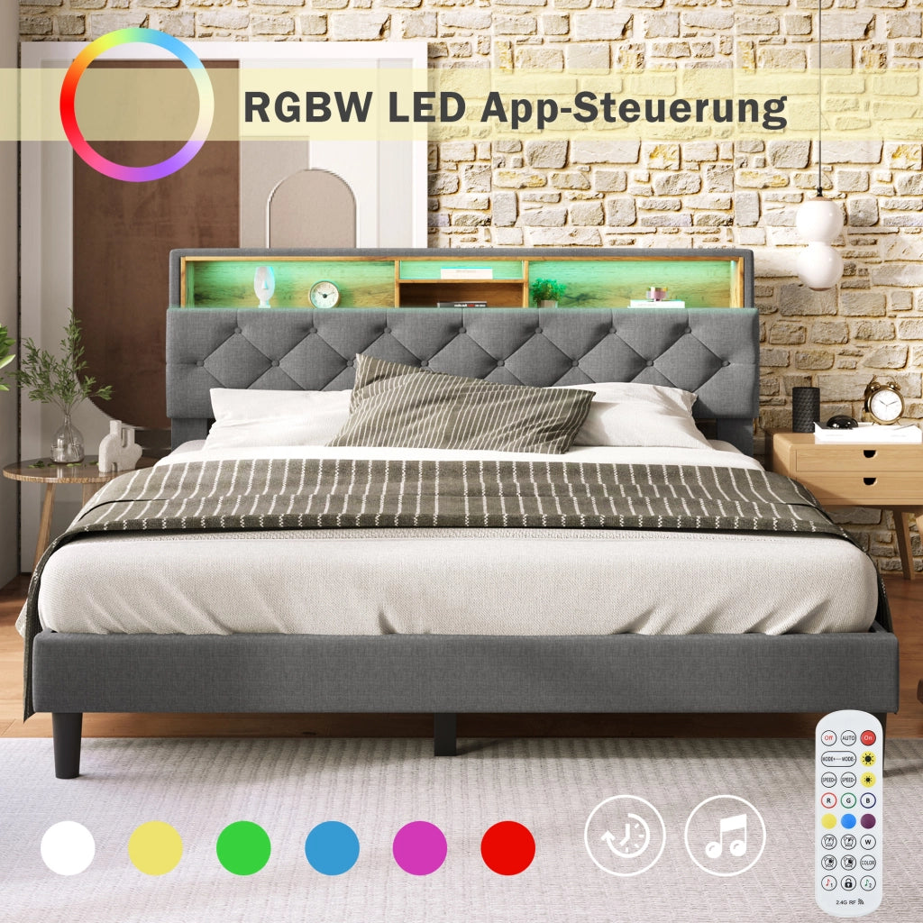 letto imbottito legno grigio 140 x 200 cm