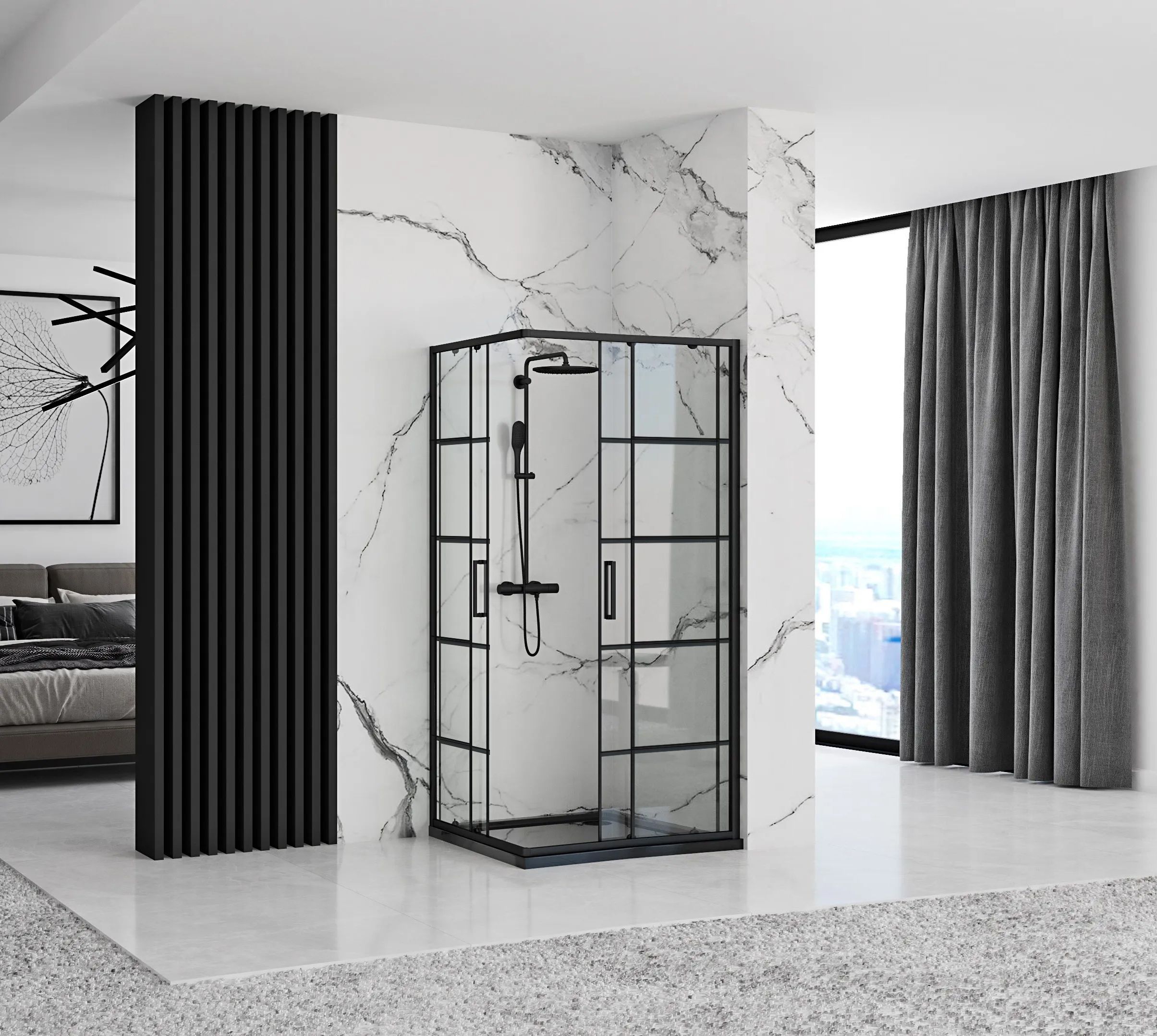 Cabina Doccia Rea Concept Black 80x100 senza piatto doccia