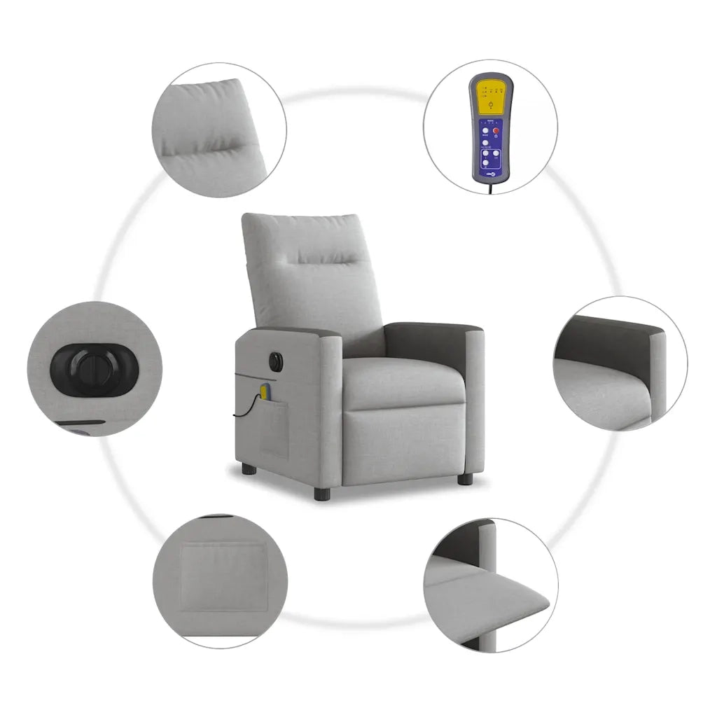 Divano Sedia-Poltrona Reclinabile Massaggio Elettrica Grigio Nuvola Tessuto 394125