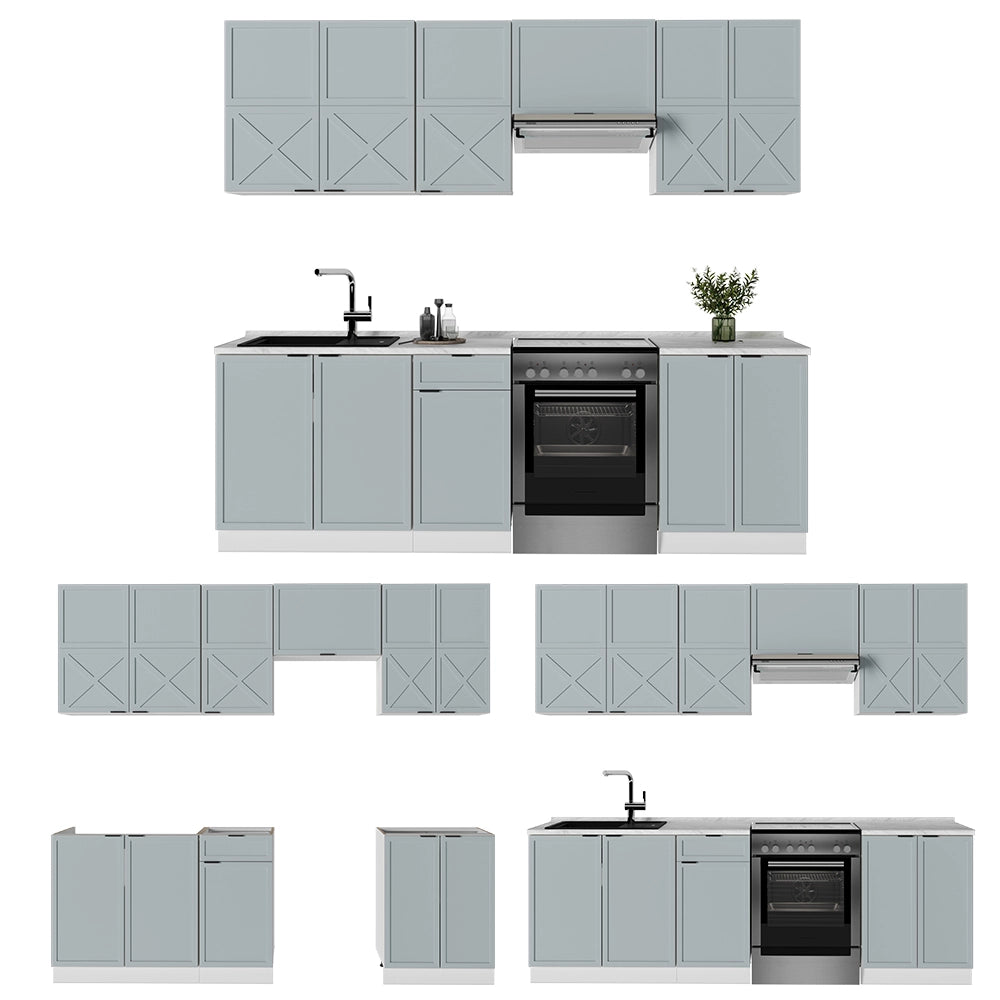 Cucina componibile Fame-Line Blu-grigio chiaro/Bianco 240 cm, PL Antracite Vicco