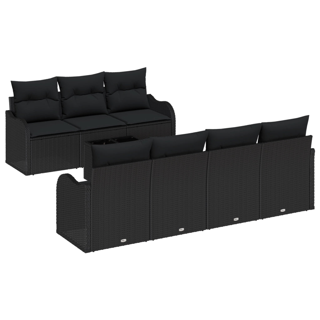 Set di Divani da Giardino  8 Pezzi con Cuscini Nero Polyrattan