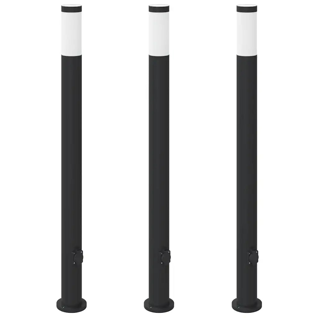 Lampioni a colonnina con presa elettrica 3 pz 110 cm Acciaio Inox IP44 4006040