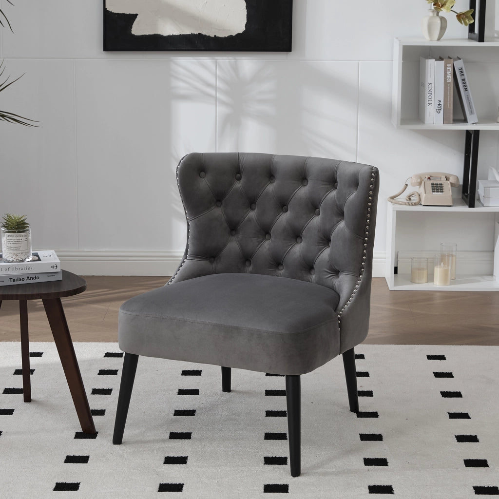 Poltrona in Velluto con Bottoni e Gambe in Legno ¨C MINIMAL ¨C Design Moderno
