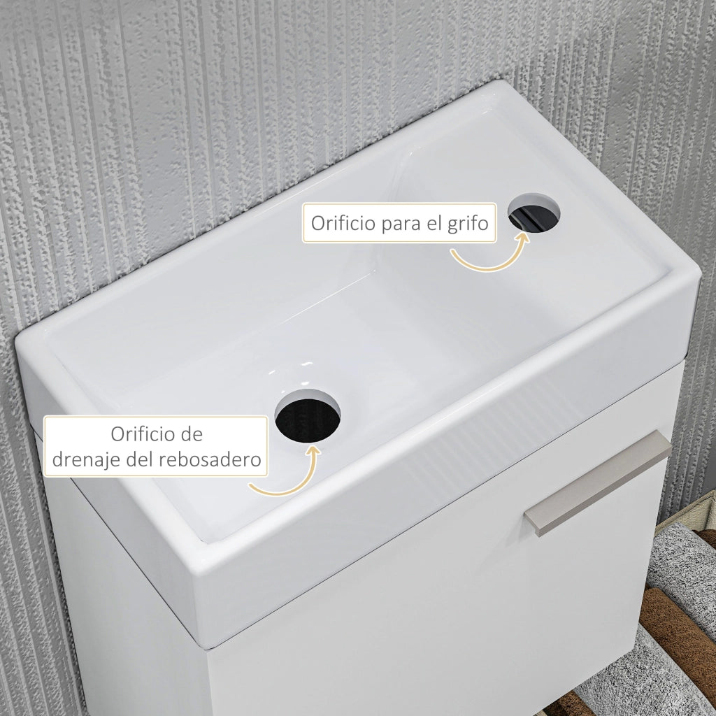Mobile Bagno con Lavabo Sospeso e Anta ¨C Zephmum ¨C Bianco Lucido 40x23x50 cm