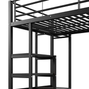 Letto a soppalco singolo 90×200 cm con scrivania; prese USB; ripiani e scala; senza materasso; metallo; nero