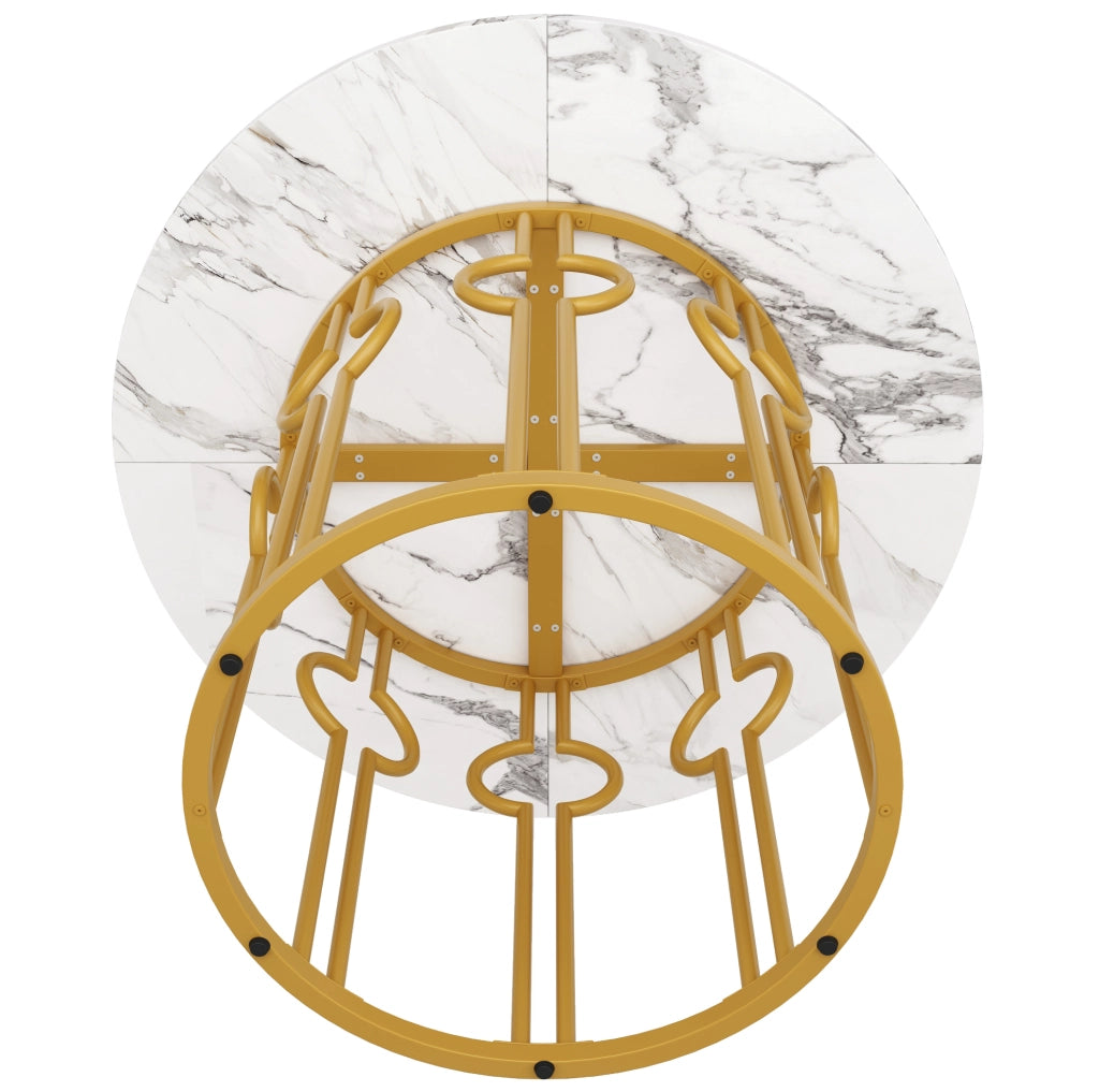 Tavolo da pranzo 100x100x76 cm con gambe regolabili; piano in MDF; oro e bianco