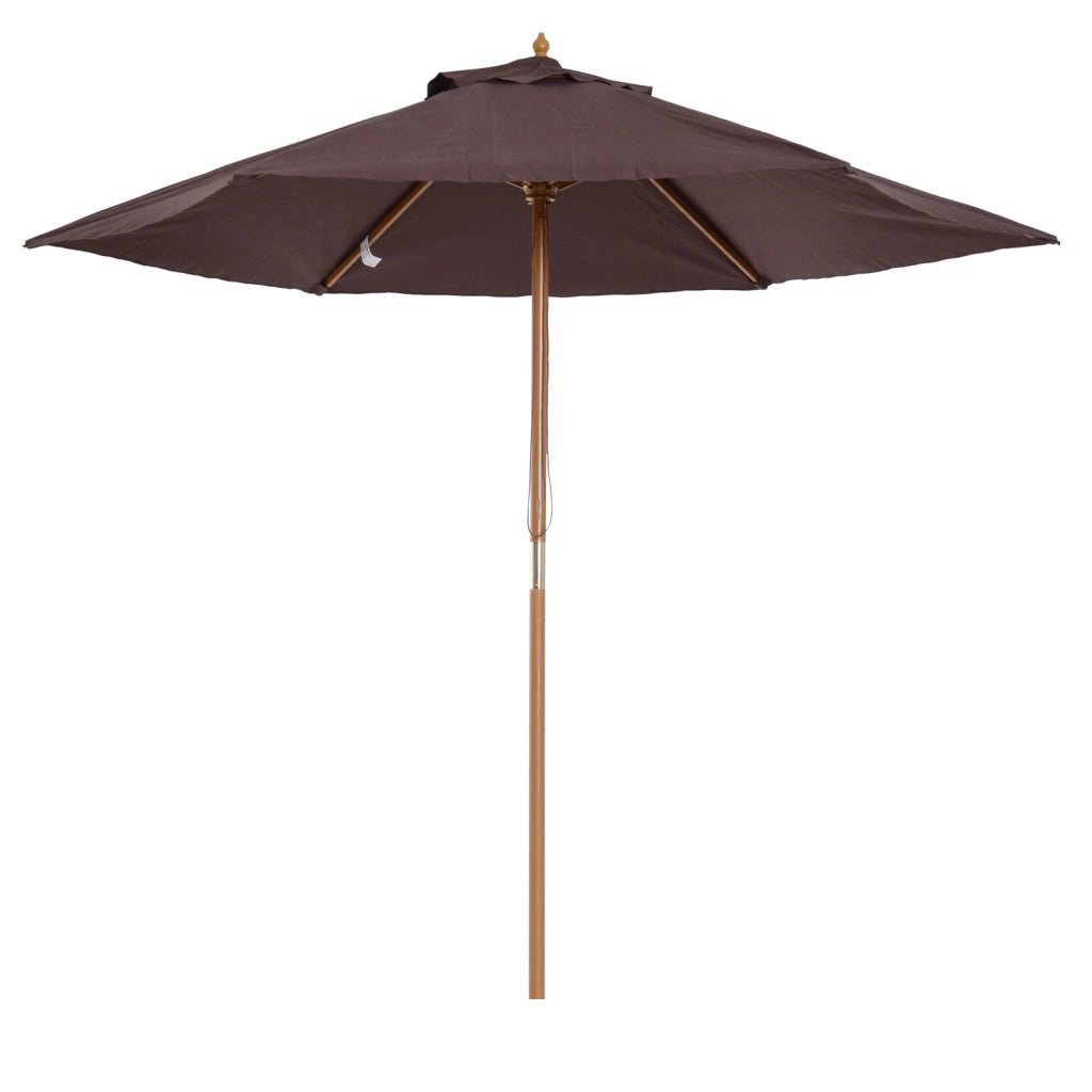 Easycomfort Ombrellone da Giardino 2.5x2.3 m a 6 Stecche con Manovella, in Legno e Poliestere, Marrone