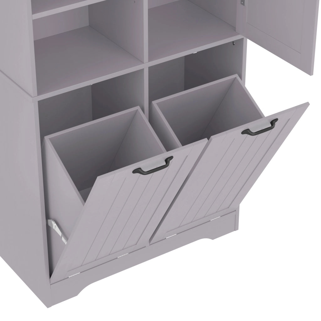 Armadio da bagno in MDF grigio con 2 cesti portabiancheria