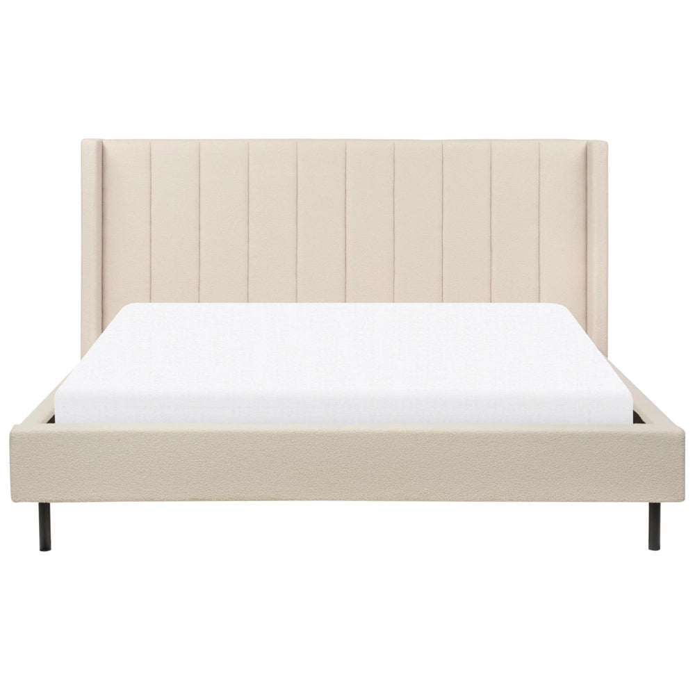 Letto matrimoniale con doghe 180 x 200 cm tessuto bouclè di colore beige stile glam moderno
