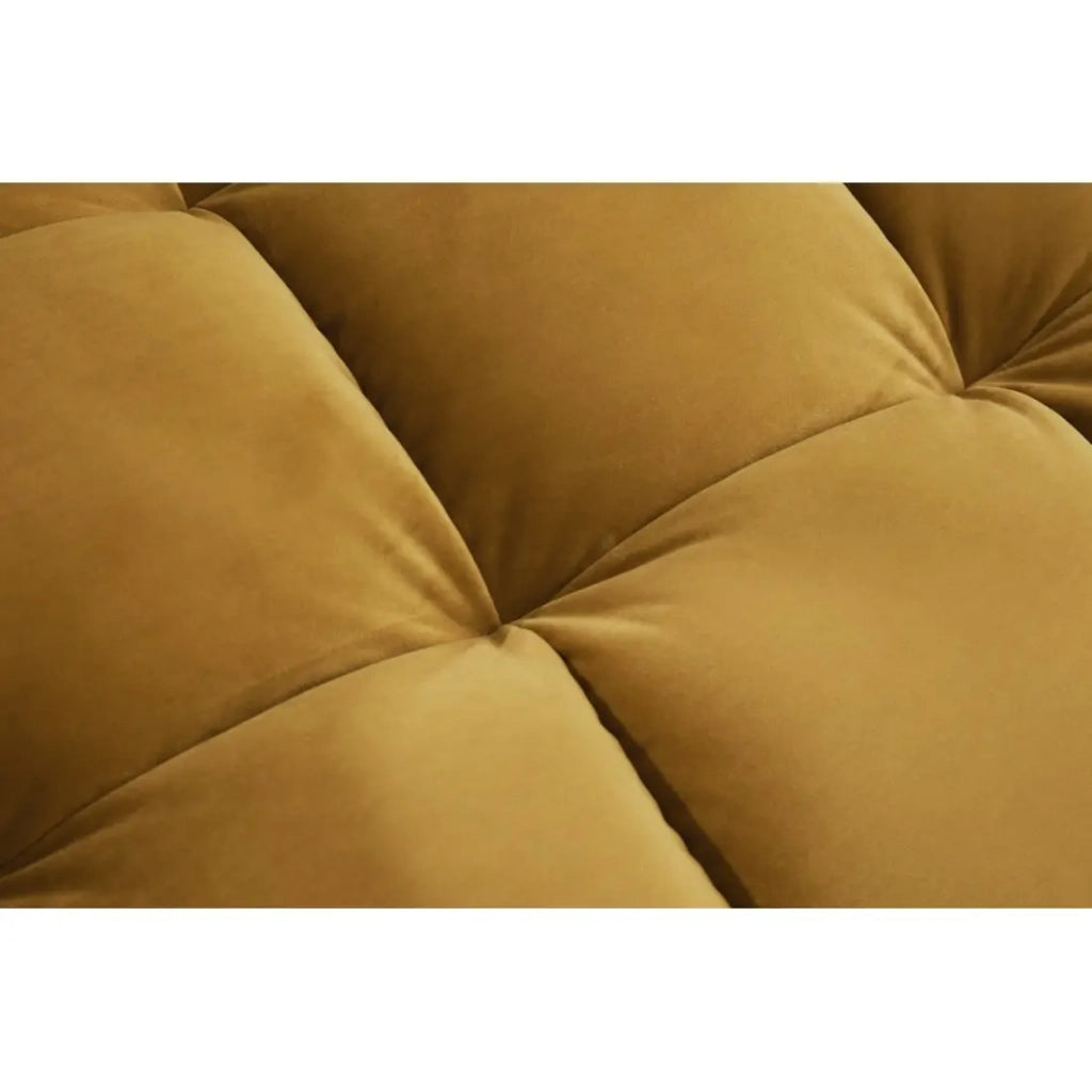 Divano ad angolo KOLIRI giallo senape – 4 posti – Angolo destro – Divano design in velluto e legno massiccio