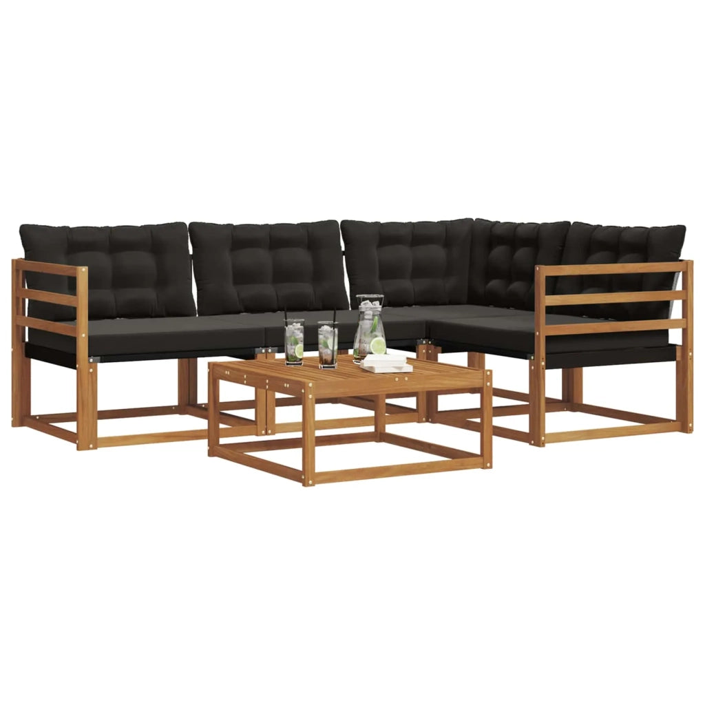 Set di divani da esterno con cuscino 5 pcs Naturale e Nero 3369423