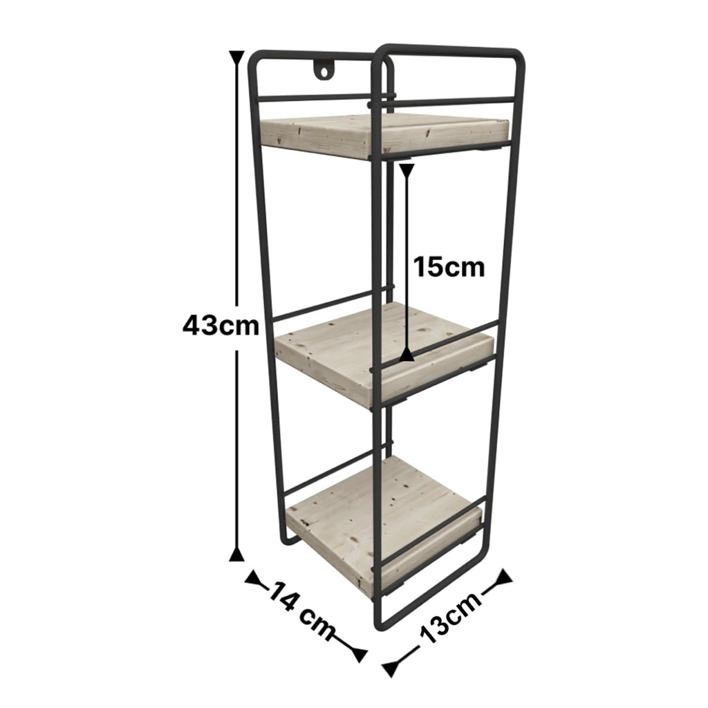Mensola Pargas a 3 ripiani dal design senza tempo per soggiorno/camera da letto mobiletto da tavolo metallo e legno di pino 43 x 14 x 13 cm nero naturale 03_0011186