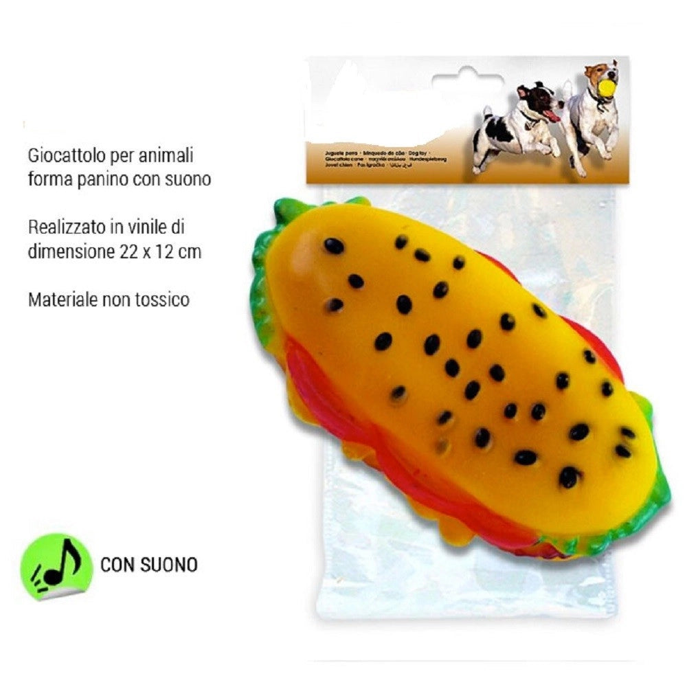 Trade Shop - Giocattolo Per Cani Animali Forma Panino Con Suono In Vinile 22x12cm Vari Colori -