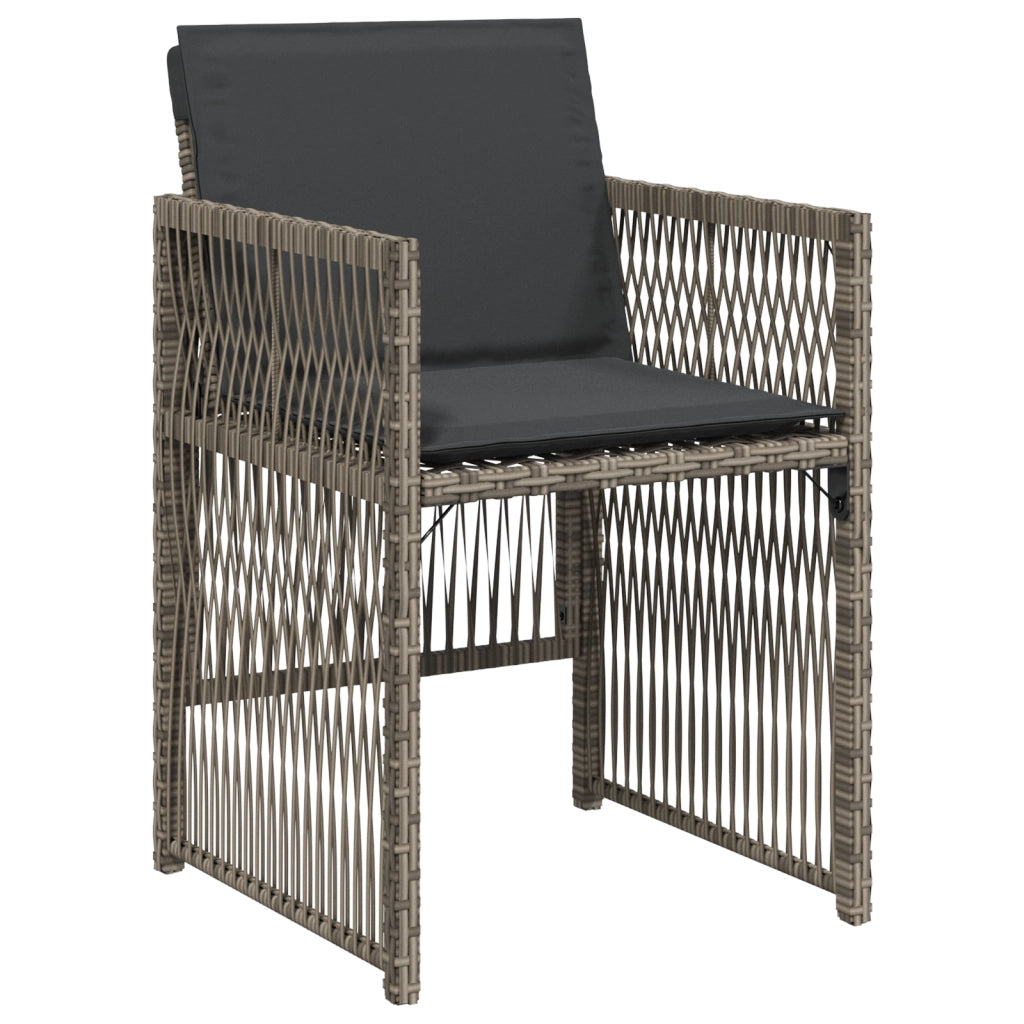 Set da Pranzo da Giardino da 9 Pezzi con Cuscini Grigio Rattan Poliestere