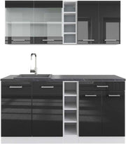 Cucina completa R-Line, Antracite lucido/bianco, 160 cm, PL Antracite, con disposizione flessibile dei moduli ed espandibile