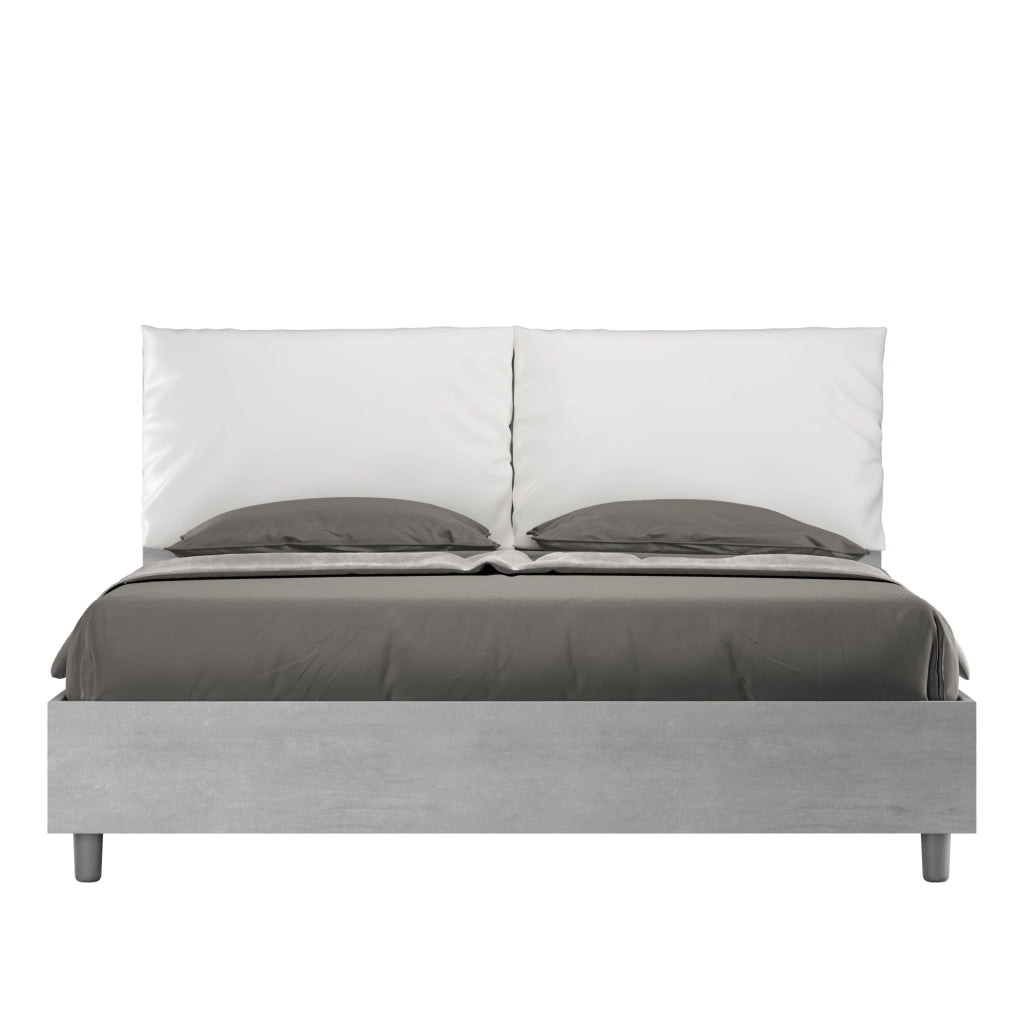 Letto Matrimoniale 160x200 cm Senza Rete Struttura Cemento con Cuscini in Similpelle Egos Antea Bianco