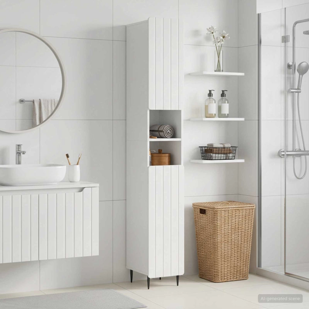 Armadio da Bagno con Ripiano Aperto ZWOLLE Bianco Lucido 896379