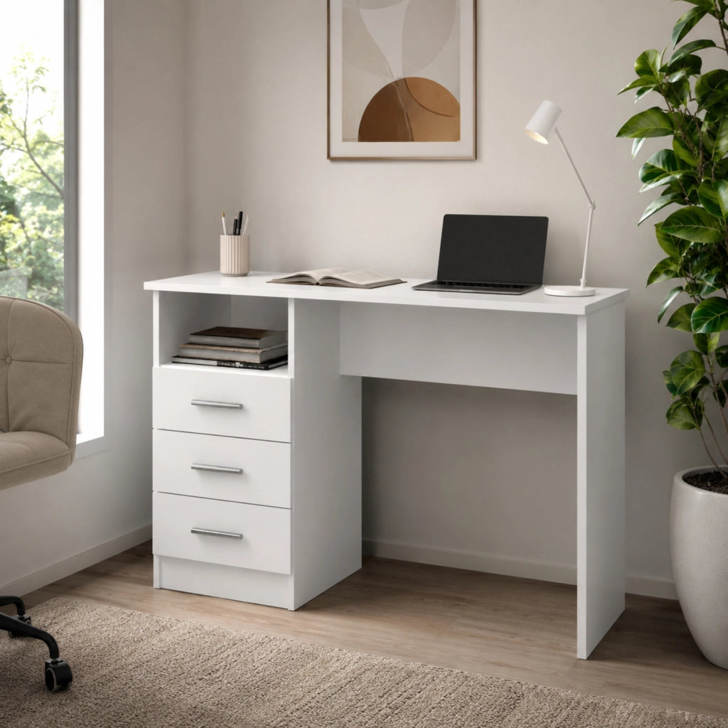 Scrivania Scrittoio Cassetti Laterali Salvaspazio Lipsia Mobile Desk Postazione Pc Da Studio Ufficio Soggiorno Sala Da Pranzo Cameretta 120 X 72 X 48 Cm Bianco