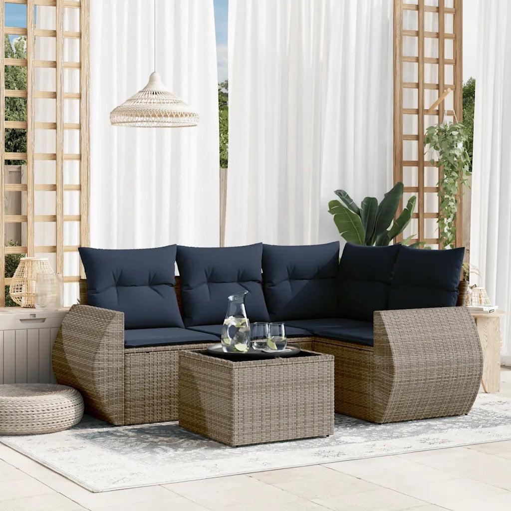 Set Divani da Giardino 5 pz con Cuscini Grigio in Polyrattan 3221320