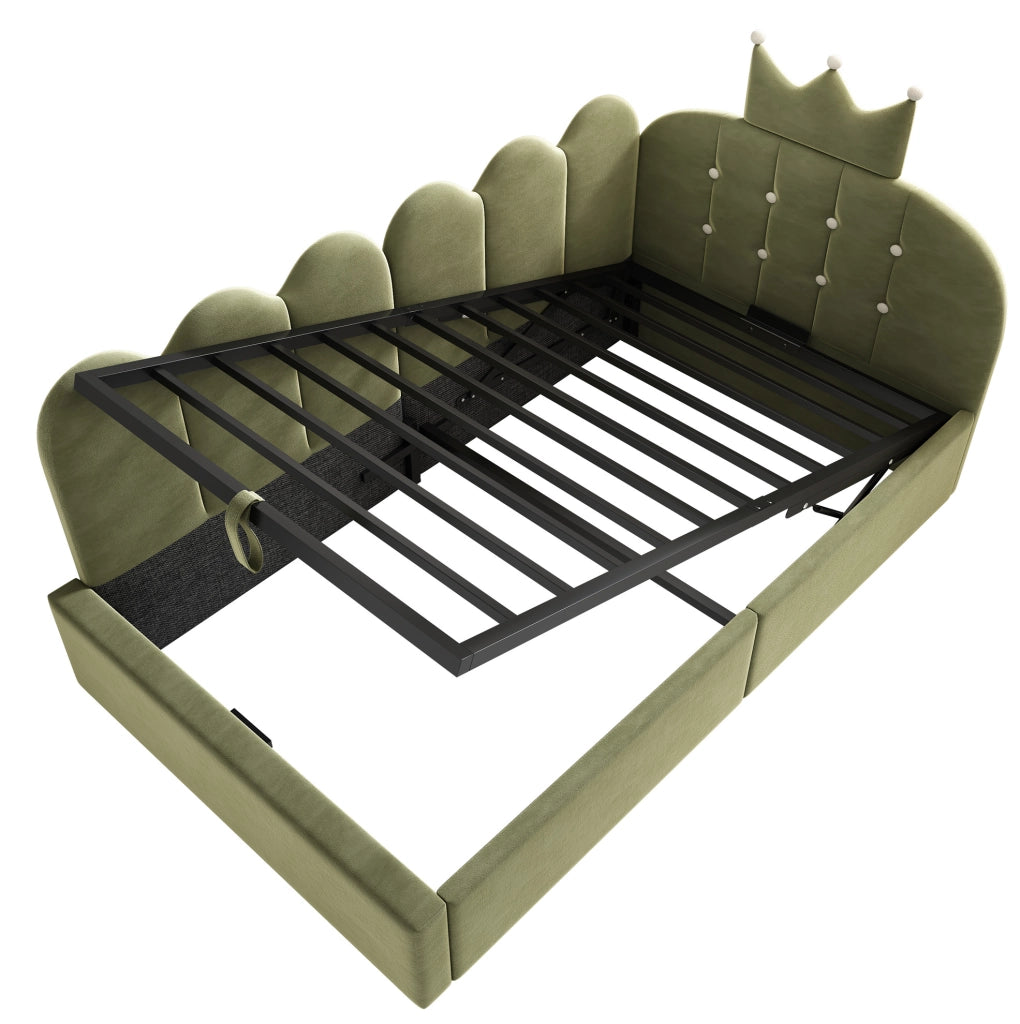 Letto da giorno 90x190 cm con contenitore idraulico; velluto verde