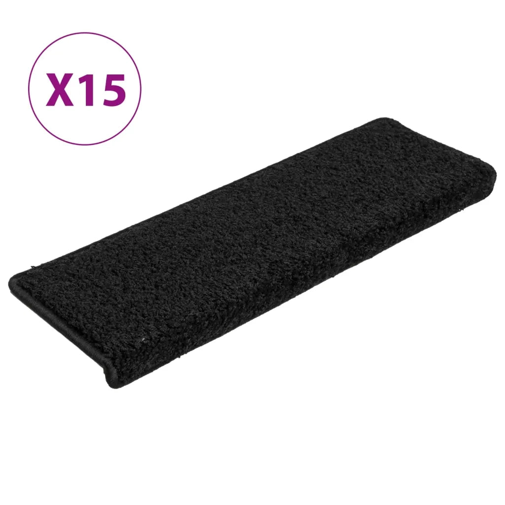 Tappetini per scale 15 pz 65x21x4 cm Nero Bordo rettangolare 134576