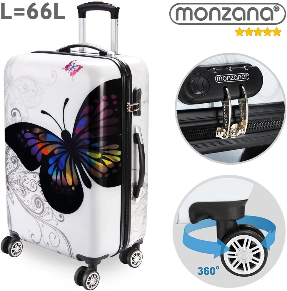Monzana Trolley Butterfly Valigia a Guscio Rigido L Manico Telescopico Alluminio Ruote girevoli 360°