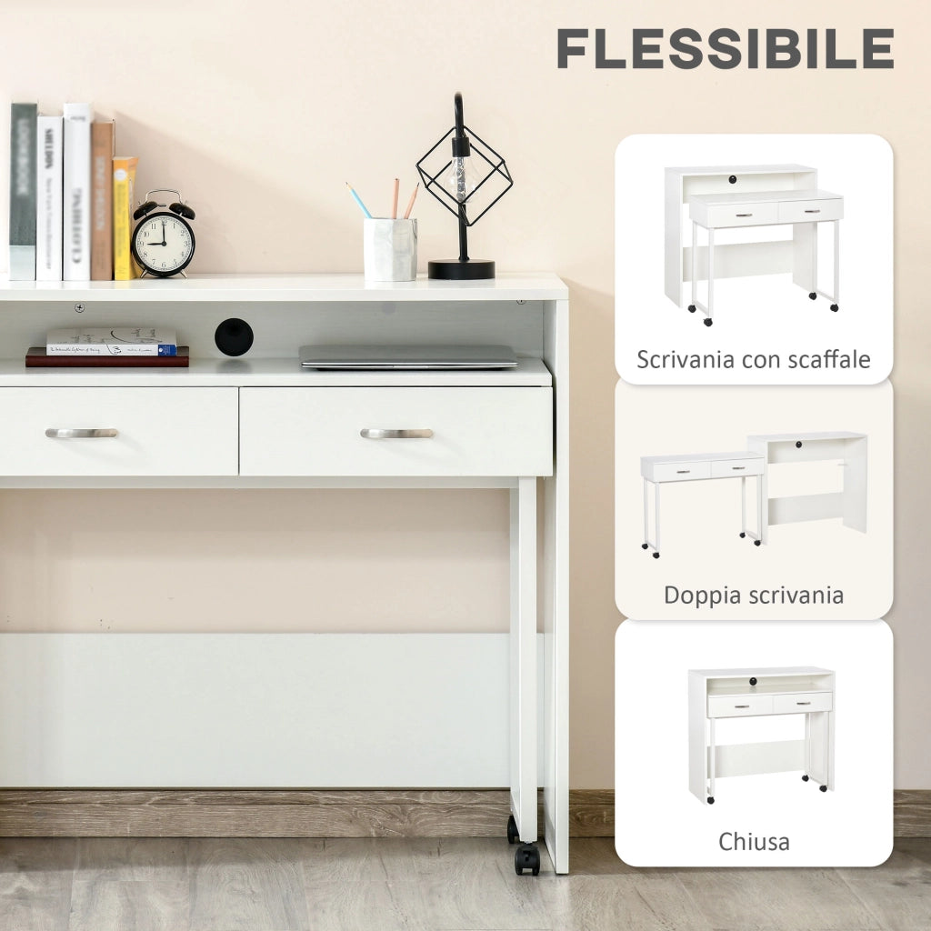 Scrivania con cassetti e ruote ¨C zephmum ¨C bianco, 100x36x88cm