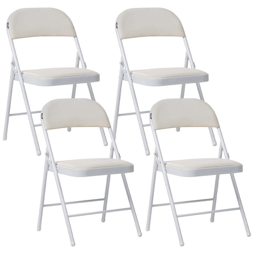 Set di 4 sedie pieghevoli con struttura in metallo color bianco e seduta e schienale imbottiti in tessuto PU Sedili ribaltabili
