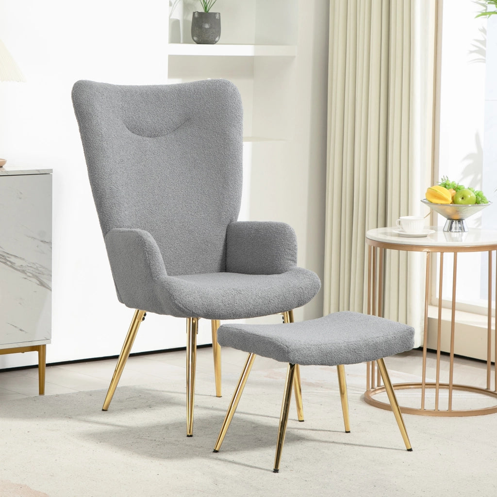 Poltrona con Poggiapiedi ¨C Zephmum ¨C Grigio Boucl¨¦ Tessuto Dondolo