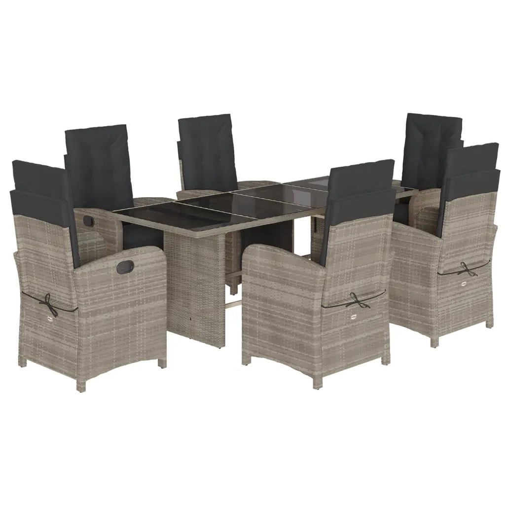 Set da Pranzo da Giardino 7 pz Cuscini Polyrattan Grigio Chiaro