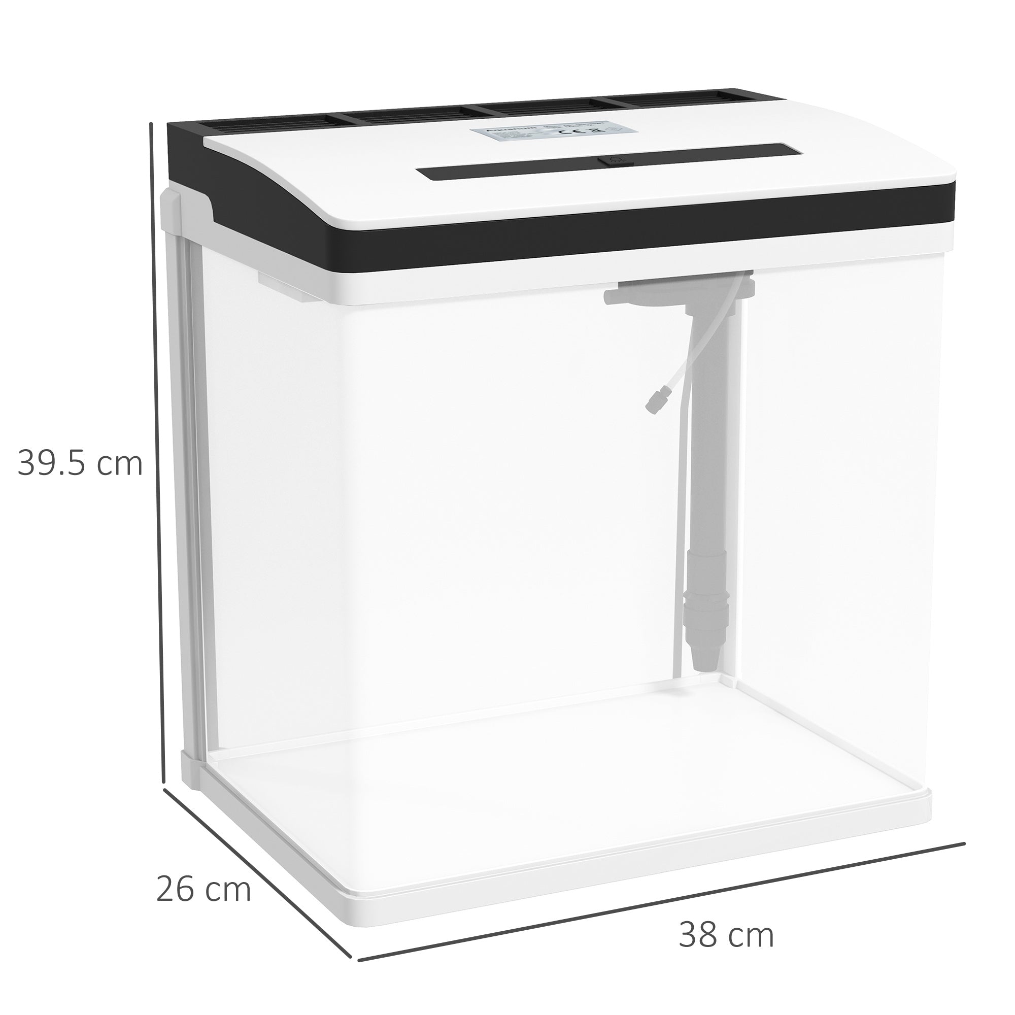 Acquario 28L a Illuminazione LED 38x26x38 cm con Fori di Ventilazione e Pompa in Vetro e ABS Bianco