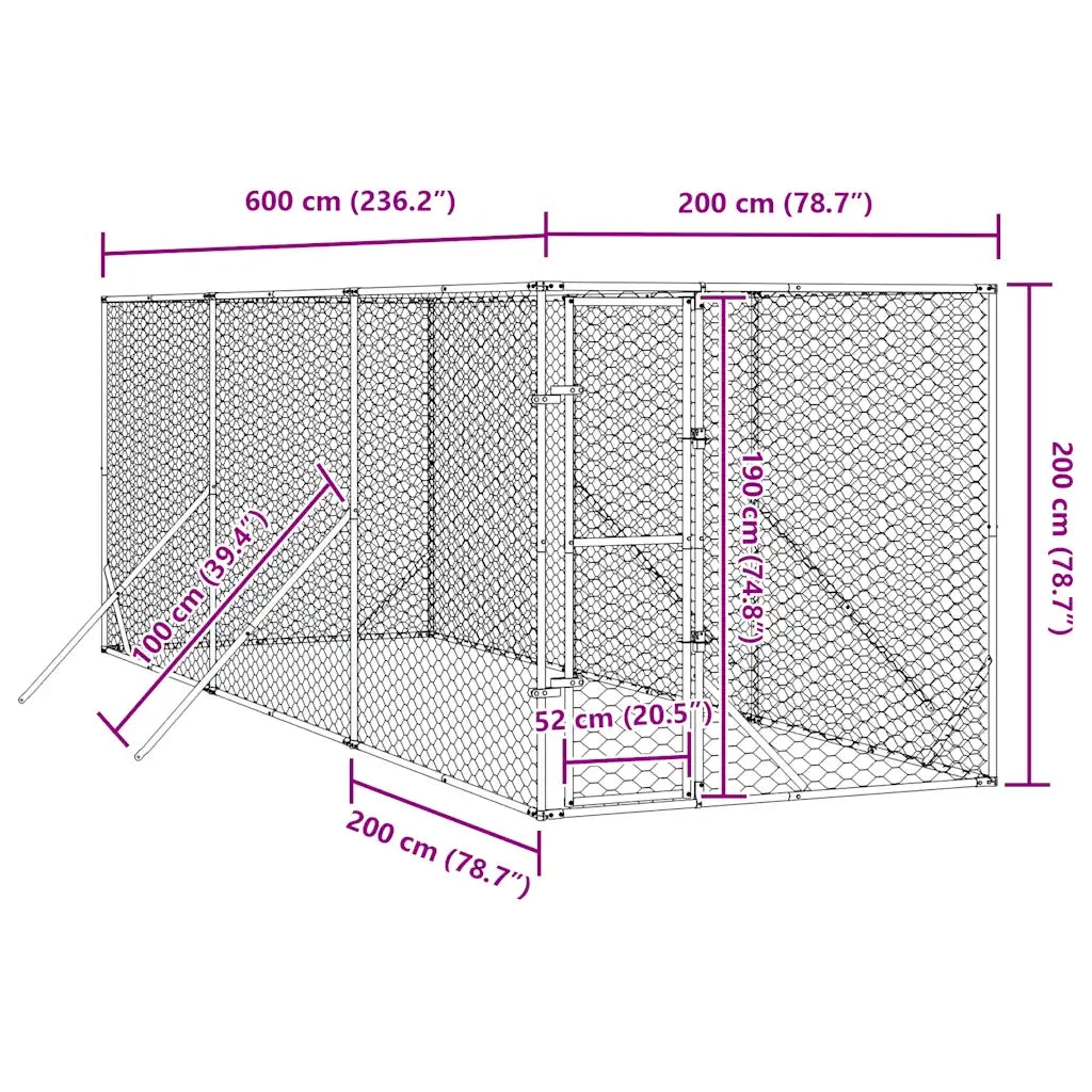 Cuccia per Cani da Esterno Argento 2x6x2 m Acciaio Zincato CFW4100318