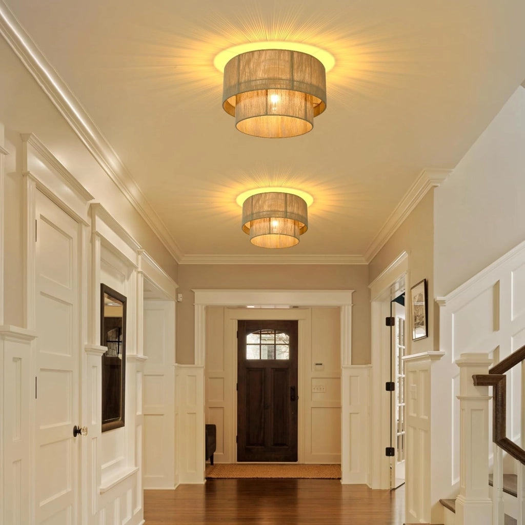 ZMH Lampada da soffitto retrò gialla E27 in corda iuta naturale per camera letto soggiorno cucina senza lampadina