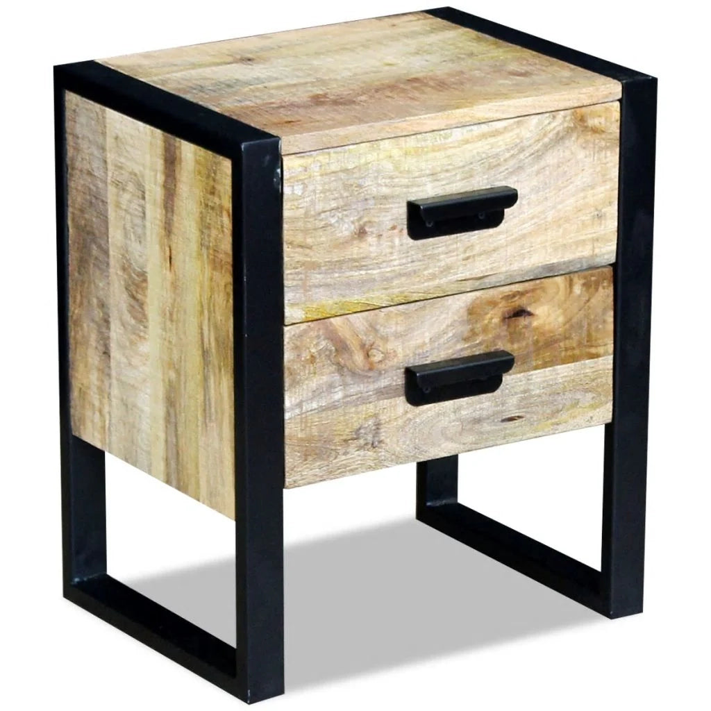 Comodino cassettiera armadio mobile ausiliario per camera da letto con 2 cassetti 43 x 33 x 51 cm legno massello di mango 1402011