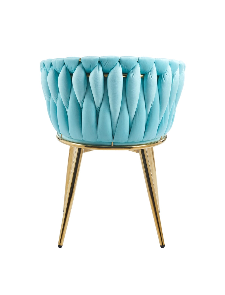 Poltrona Con Schienale In Velluto Intrecciato Design Moderno, Sedia Imbottita Circolare con Gambe in Metallo Placcato Oro Poltroncina  - Tiffany