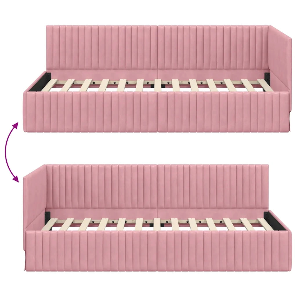 Cornice del letto ad angolo Rosa 100 cm x 200 cm Velluto