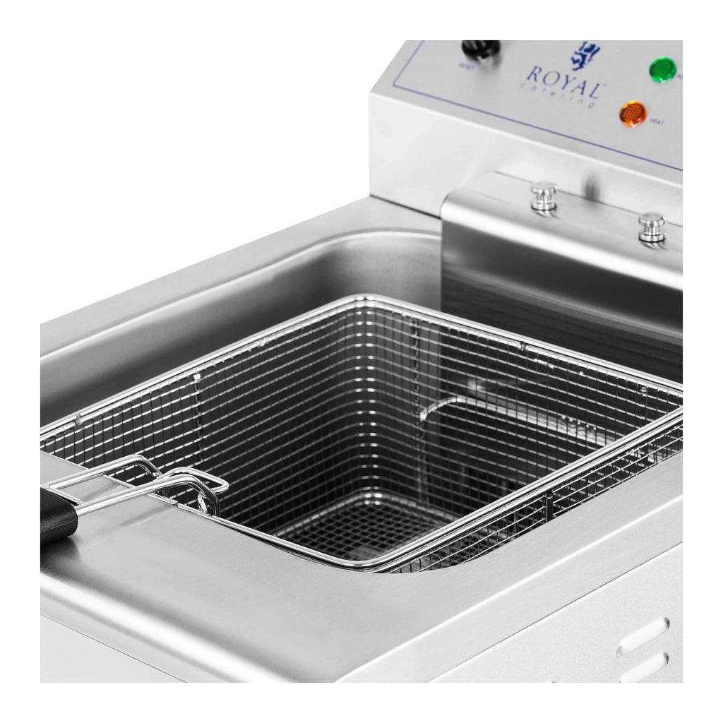 Friggitrice elettrica da 13 litri 5000 watt rubinetto di scarico zona fredda su mobile professionale in acciaio inox 14_0003985