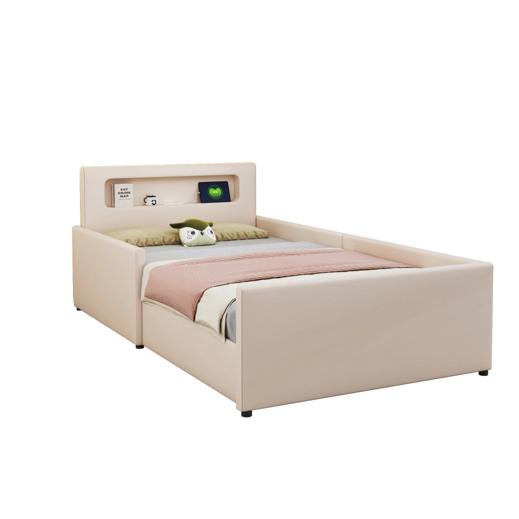 Letto imbottito per bambini 90x200 cm con luce notturna, USB e cassetti