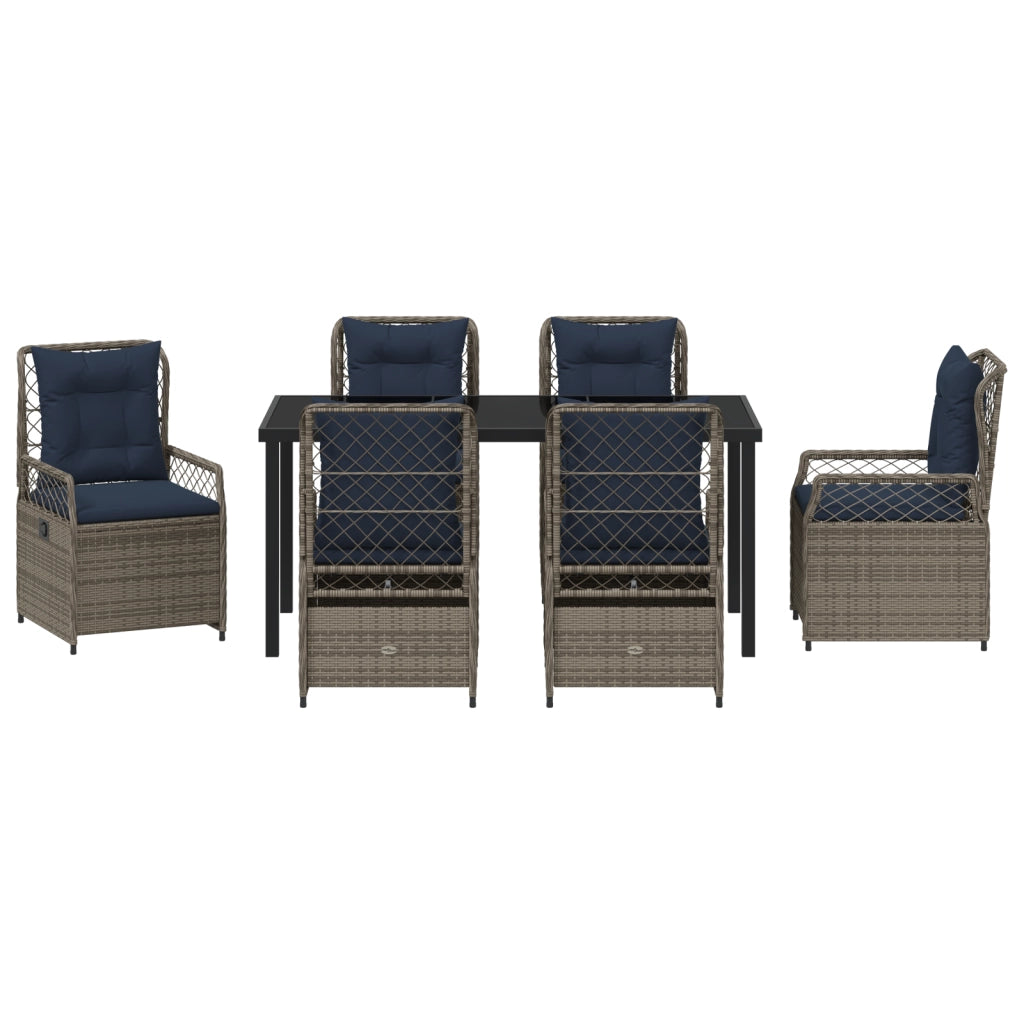 Set da Pranzo da Giardino 7 Pezzi Grigio Polyrattan
