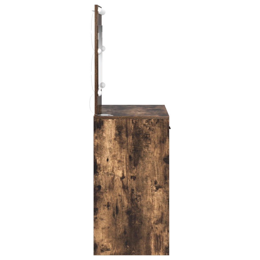 Tavolo da Toeletta con Luci LED Rovere Affumicato 78.5x41x135 cm