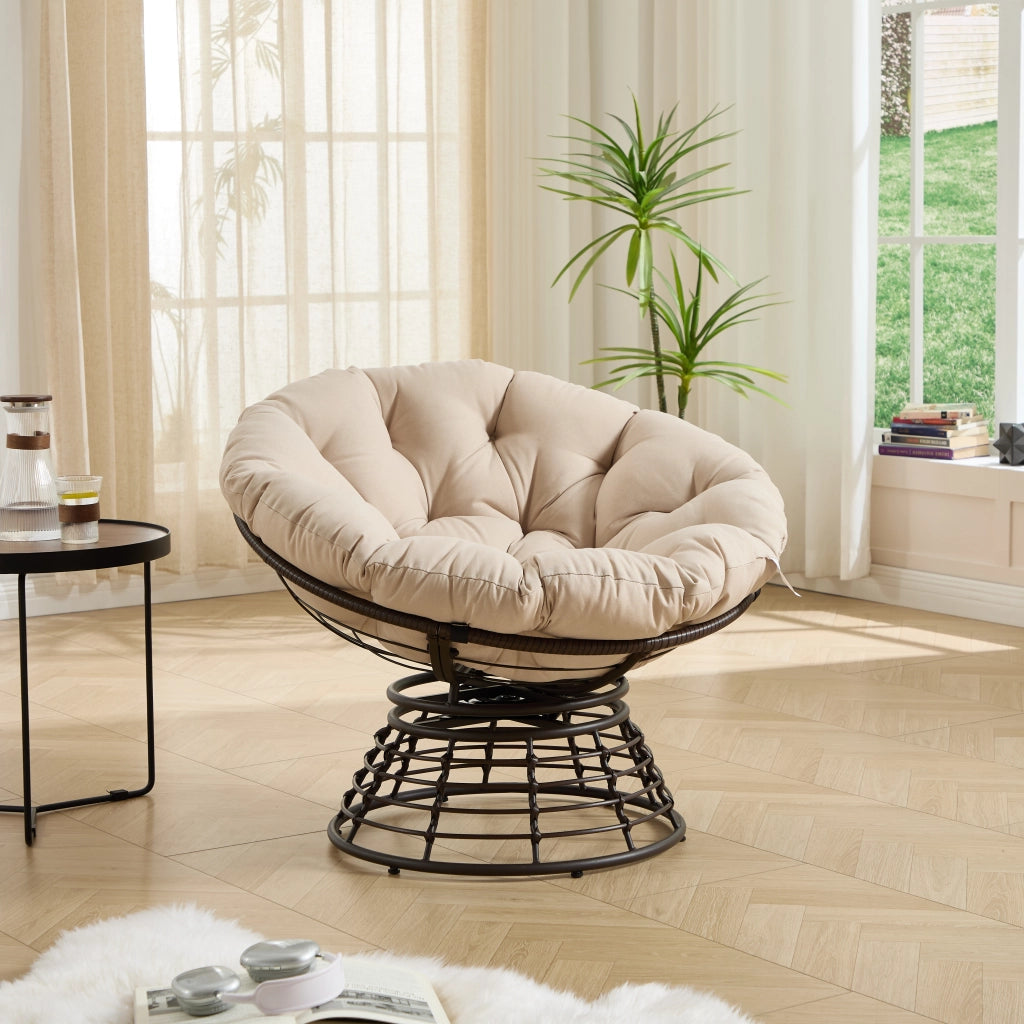 Comoda poltrona Papasan ergonomica in vimini, girevole a 360¡ã per interni ed esterni, con morbido cuscino spesso, ideale per soggiorno, camera da
