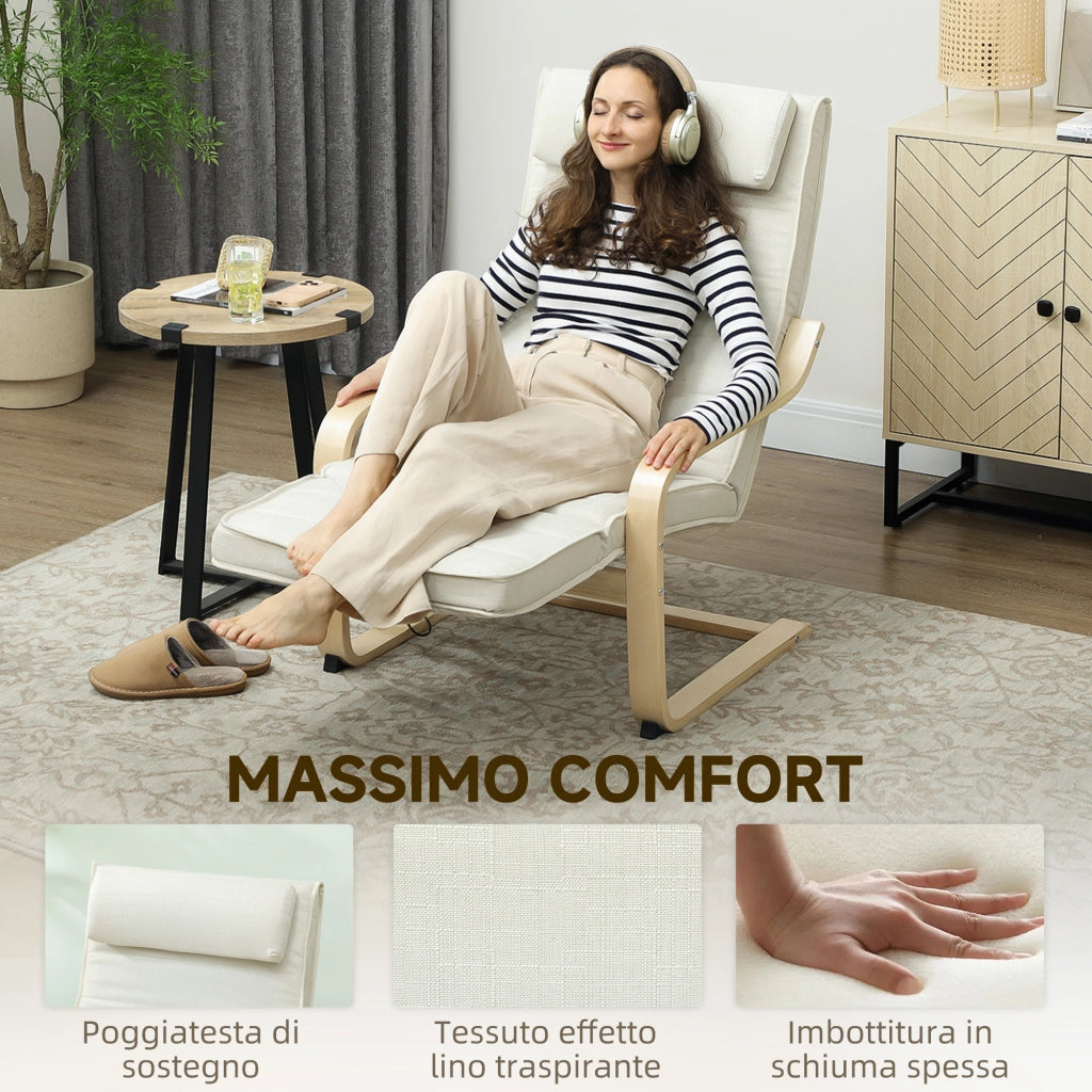 Poltrona Relax Riscaldante e Massaggiante con Poggiapiedi Regolabile e Telecomando, 67x95x101 cm, Crema