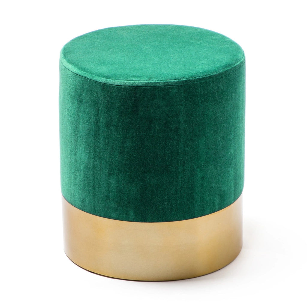 Pouf Pepino in velluto verde bosco con base dorata