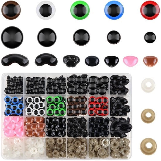 Vitamine per Occhi di Plastica 560 Pezzi - Ricambio Occhi per Cuscini - Occhi di Sicurezza per Cuscini - Occhi per Bamboline - Occhi per Amigurumi - Diverse Dimensioni 6-14 mm - Ricambio Occhi per Bamboline