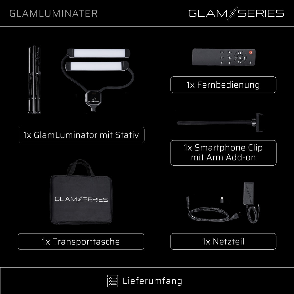 GlamSeries GlamLuminater Luce LED, lampada con 2 bracci flessibili, temperatura di colore regolabile in continuo, lampada con telecomando, illuminazione per make-up artist