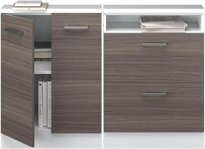 Mobile cucina sottotetto R-Line, Grigio prezioso/bianco, 120 cm Set di 2