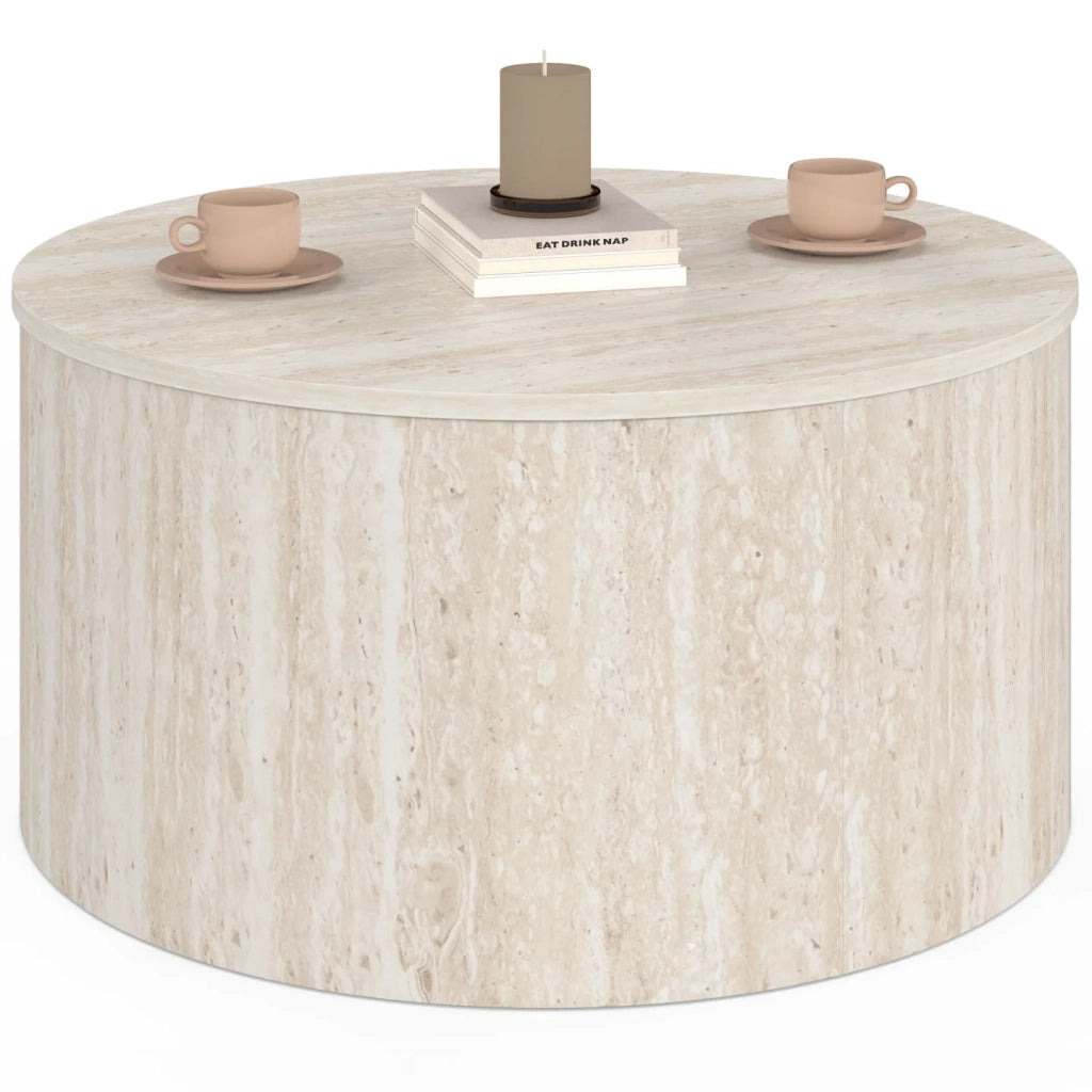 IDMarket - NOVA Tavolino rotondo da 70 cm in legno effetto travertino