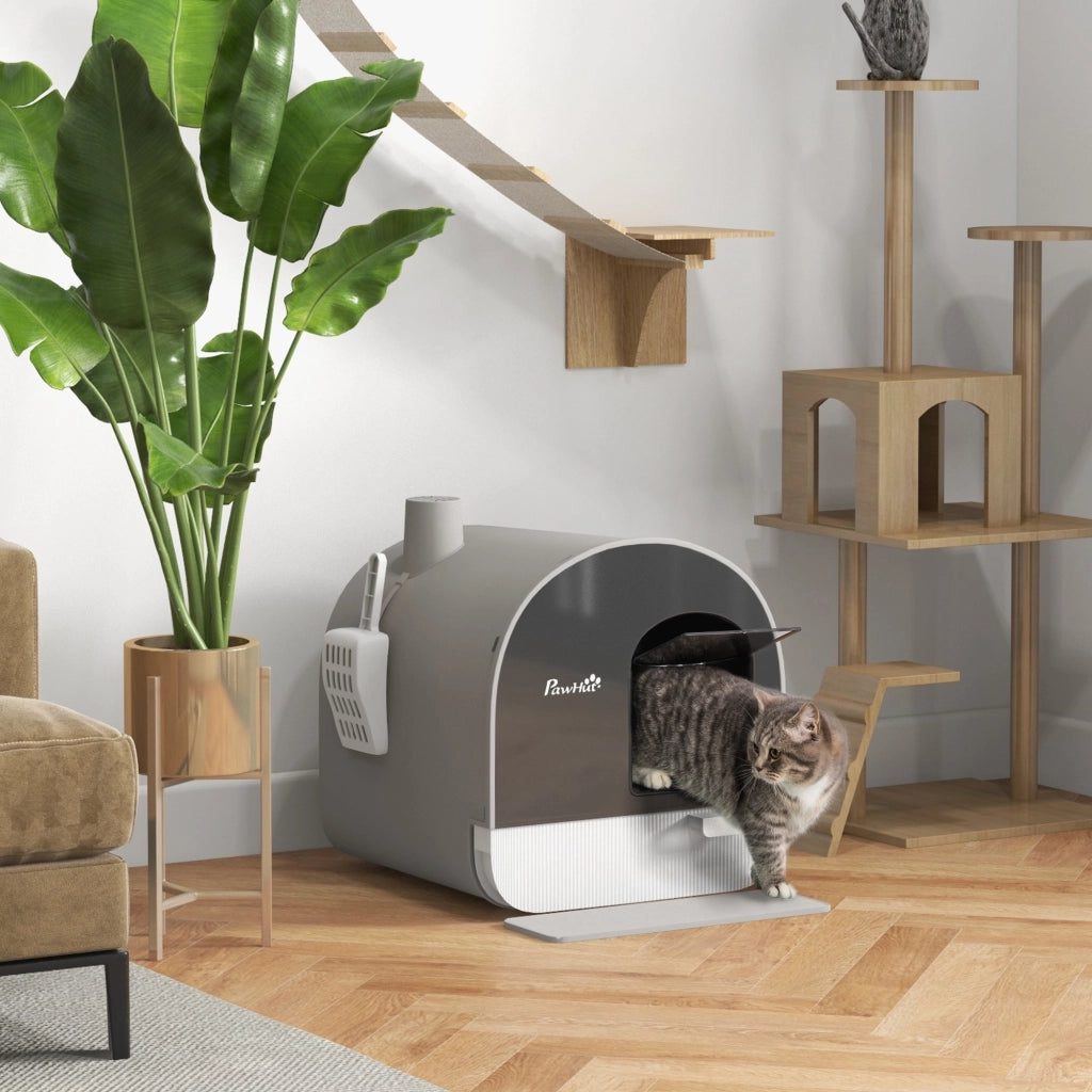 Lettiera per Gatti Chiusa con Filtri 43x44x47 cm Paletta e Vassoio  in PP Grigio
