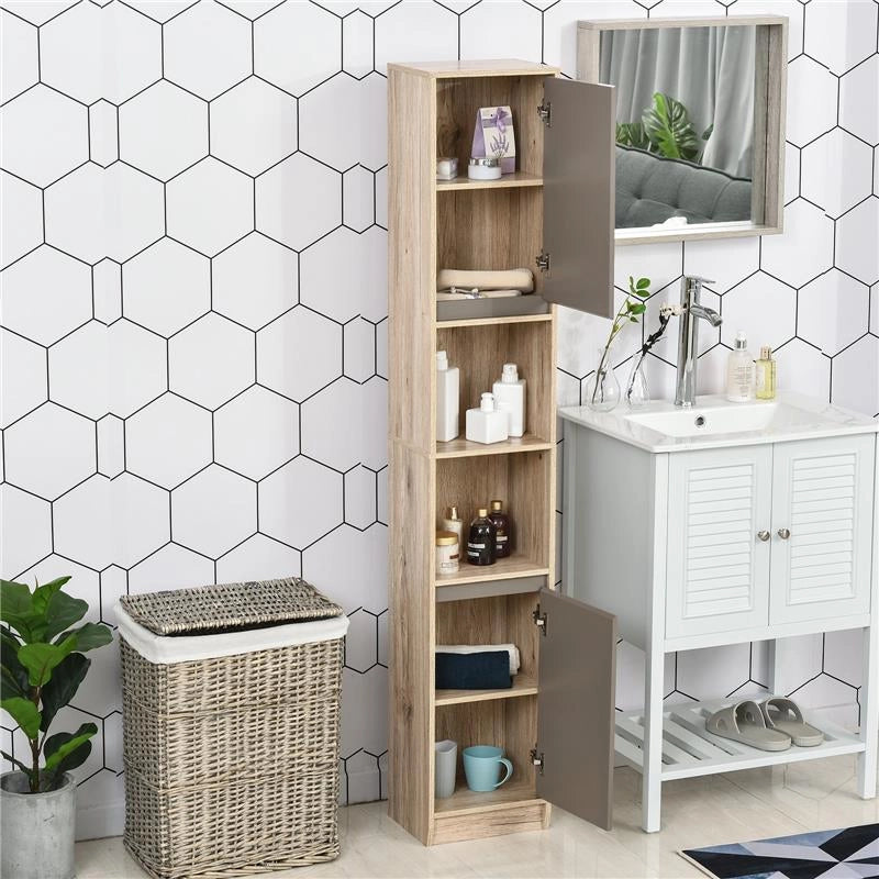 MOBILETTO PER BAGNO IN LEGNO CON 2 ARMADIETTI E 6 RIPIANI 30 X 24 X 170 CM