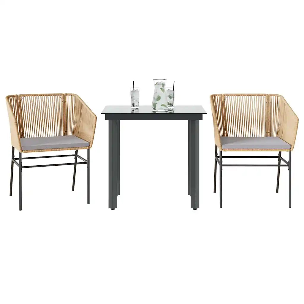 Set da Pranzo da Giardino 3pz con Cuscini Polyrattan Vetro 3334618